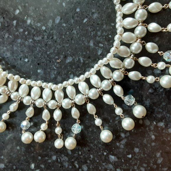 Vintage Necklace - Costume Pearl and Crystal Beads - Picture 3 of 10